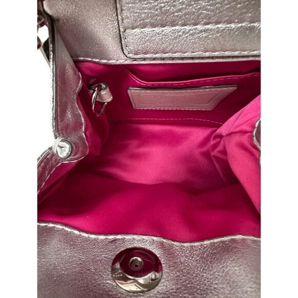 SOLD COACH 2008 Metallic Silver Leather Double Frame Kisslock Ball Chain - Picture 12 of 16